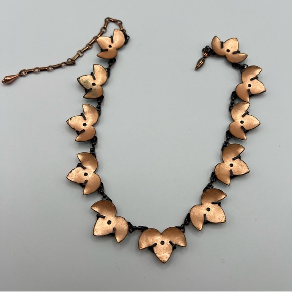 Vintage Renoir Matisse Scalloped Copper Necklace w/ Blue Enamel Accents - Rare - Picture 8 of 10